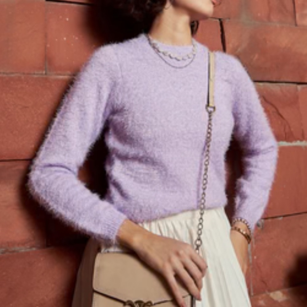ZARA ALPACA PULLOVER WOLLE FLIEDER WOOL LILAC JUMPER SWEATER SZ Small Women